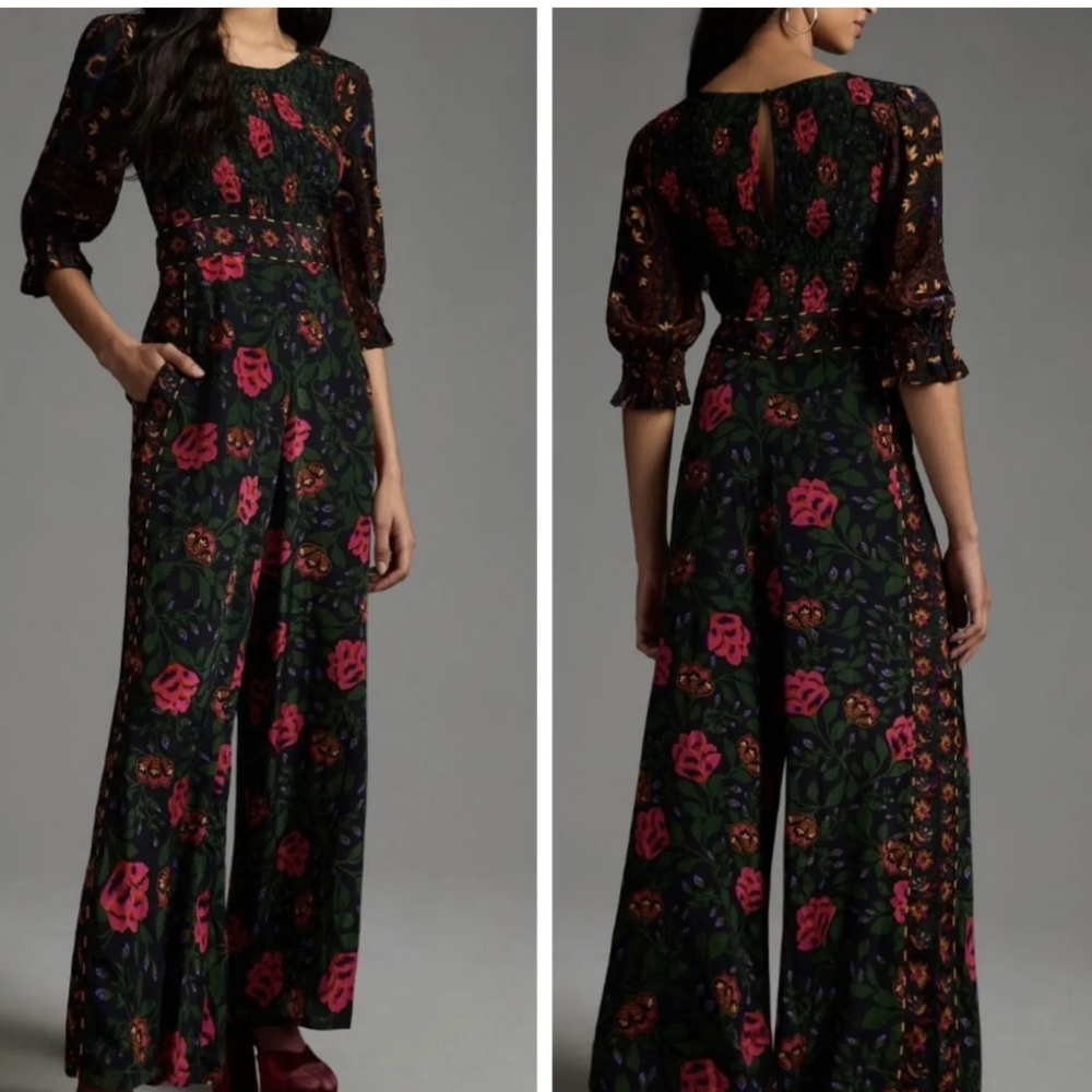 Anthropologie+ Farm Rio Printed Smocked Jumpsuit (Small)